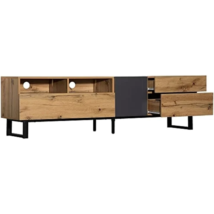 FurnitureR Farbblock-TV-Lowboard ohne Griffe, modernes Lowboard mit Flügeltüren & Stauraumfächern für Wohnzimmer & Medienbereich – Bild 4