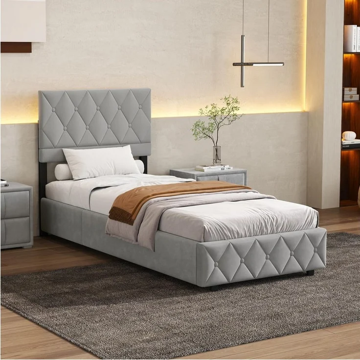 HAUSS SPOLE Polsterbett 90×200 mit Bettkasten Funktionsbett Stauraumbett mit matratze,grau – Bild 1