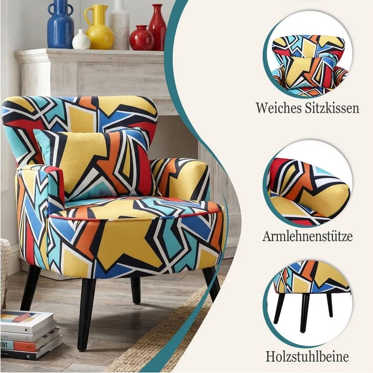 HomeMiYN Ohrensessel Polstersessel mit Armlehnen, Relaxsessel, Lesesessel bis 113 kg, Farbenfroher Sessel für mehr Komfort und Wohnlichkeit – Bild 3