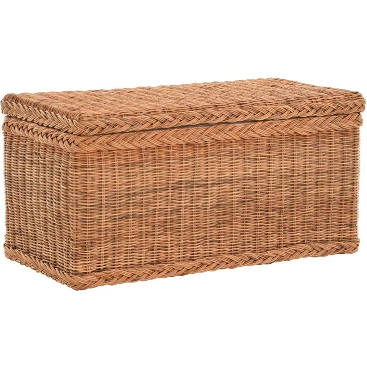Krines Home Truhe Wäschetruhe mit Deckel Natur Rattan Truhe Aufbewahrung Rattantruhe (Wäschebox), mit herausnehmbarem Stoffinlett Truhenbank 80x40x40cm