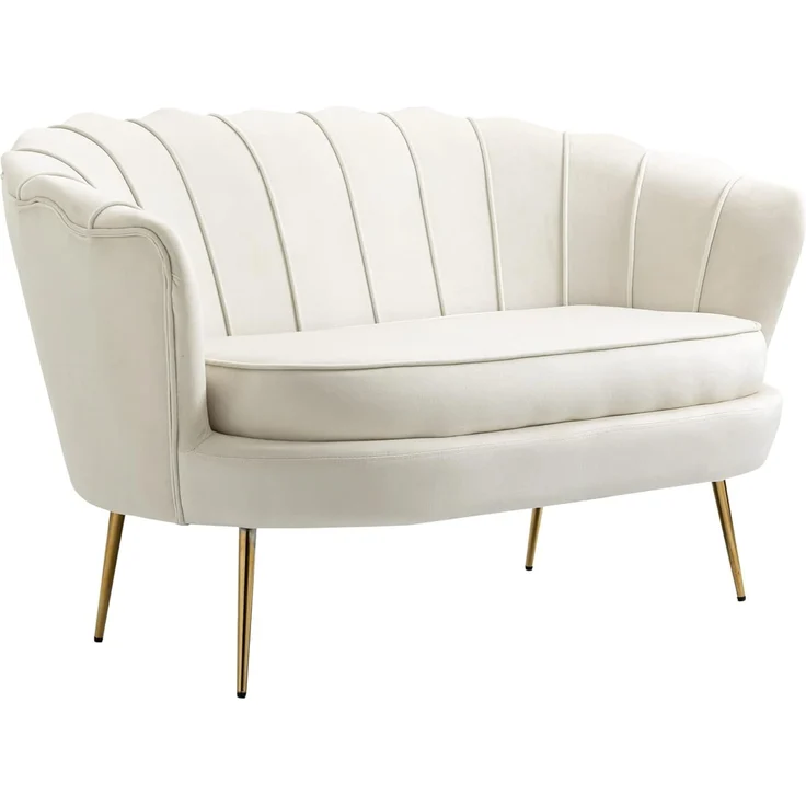 HOMCOM 2-Sitzer Sofa, Couch mit Armlehne, Samtopik, Doppelsofa bis 150 kg belastbar, Polstersofa 1 Teile, für Wohnzimmer, Schlafzimmer, 130 x 77 x 77 cm, Creme – Bild 1