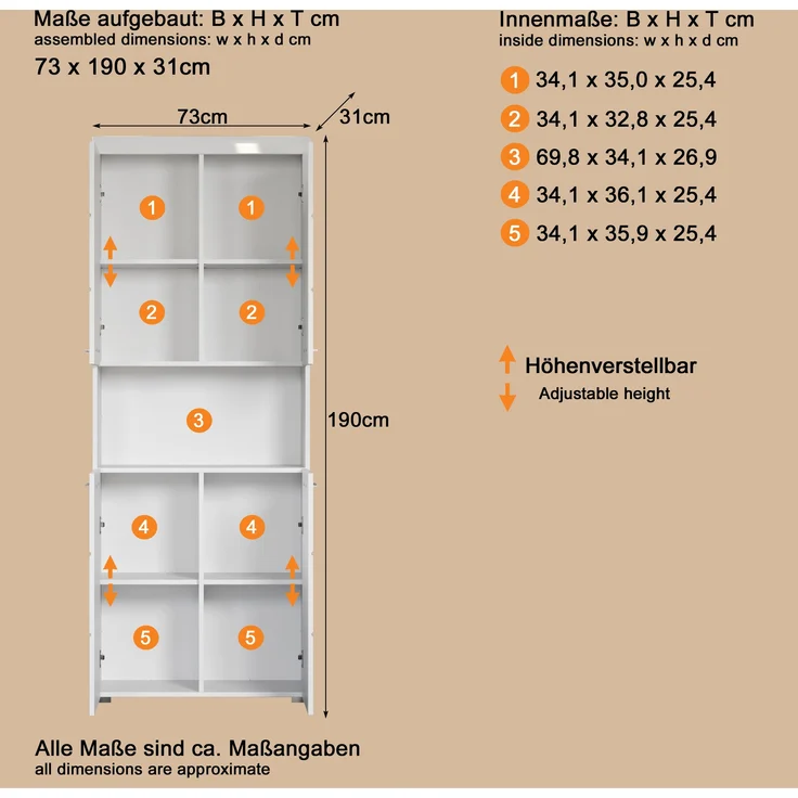 Trendteam 'Amanda' Hochschrank, Holz, Weiß Hochglanz, 190 x 31 x 73 cm – Bild 19