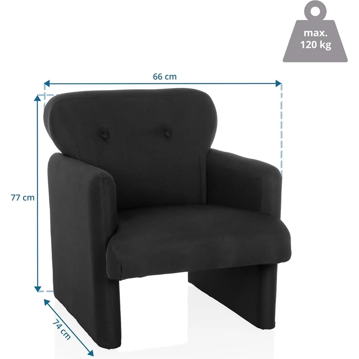 hjh LIVING Loungesessel 1-Sitzer CARIPITO Stoff Polstersessel Relaxsessel für Wohnzimmer Schlafzimmer, Schwarz – Bild 3