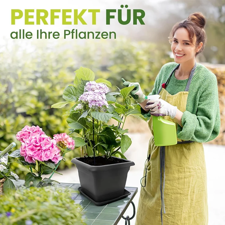 Centi Pflanzkübel Blumentopf Gross, Pflanzentopf Groß Außen, Blumentopf mit Löcher (Spar Set, 8 St, 40x40 cm), inkl. Untersetzer, Pflanzkübel Kunststoff, Blumenkübel Antrazith – Bild 2
