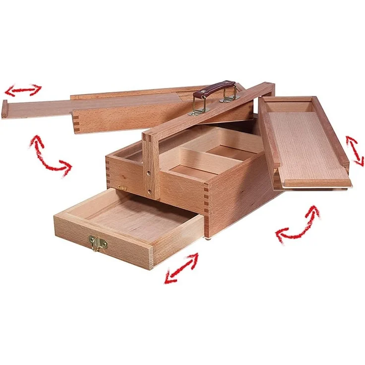 Artina Aufbewahrungsbox Malkasten Vannes, Malkoffer mit 4 Staufächern, 39x23x17,5 cm, Utensilienbox, Holzkoffer,Bastelkoffer mit Tragegriff - Nähkasten – Bild 4