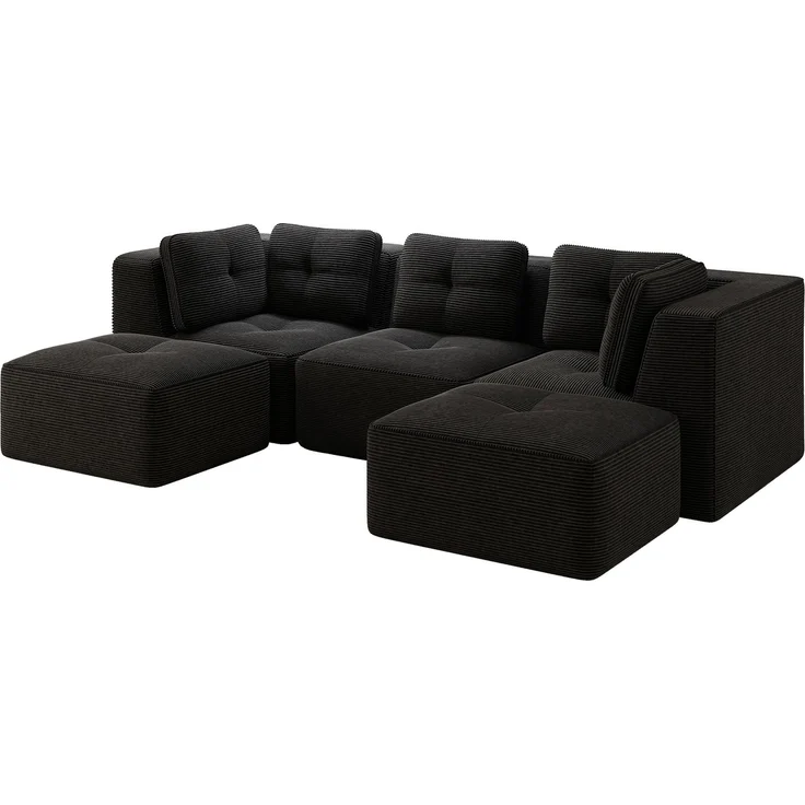 EINHOM Modulares Wohnzimmersofa ohne Gestell, geeignet für das Wohnzimmer, dreisitziges Cord-Sofa mit tiefer Sitzfläche, keine Montage erforderlich, Schwarz – Bild 6