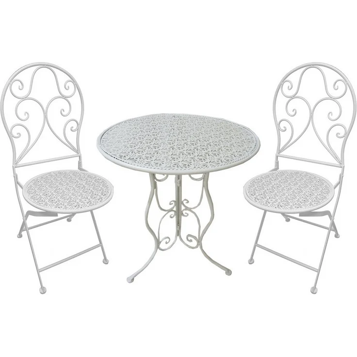HTI-Line Balkonset Tischgruppe Lani Weiß, (Set, 3-tlg, 1x Tisch, 2x Stühle), Sitzgruppe Metall Garten nostalgisch – Bild 2