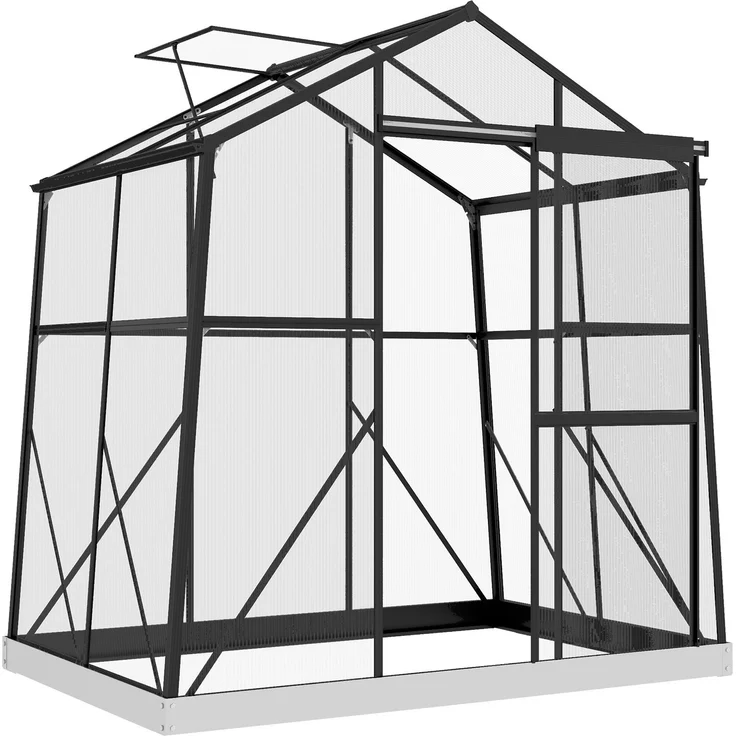 Outsunny Gewächshaus, Aluminiumlegierung, Polycarbonat, Schwarz, 192L x 131B x 203H cm – Bild 1
