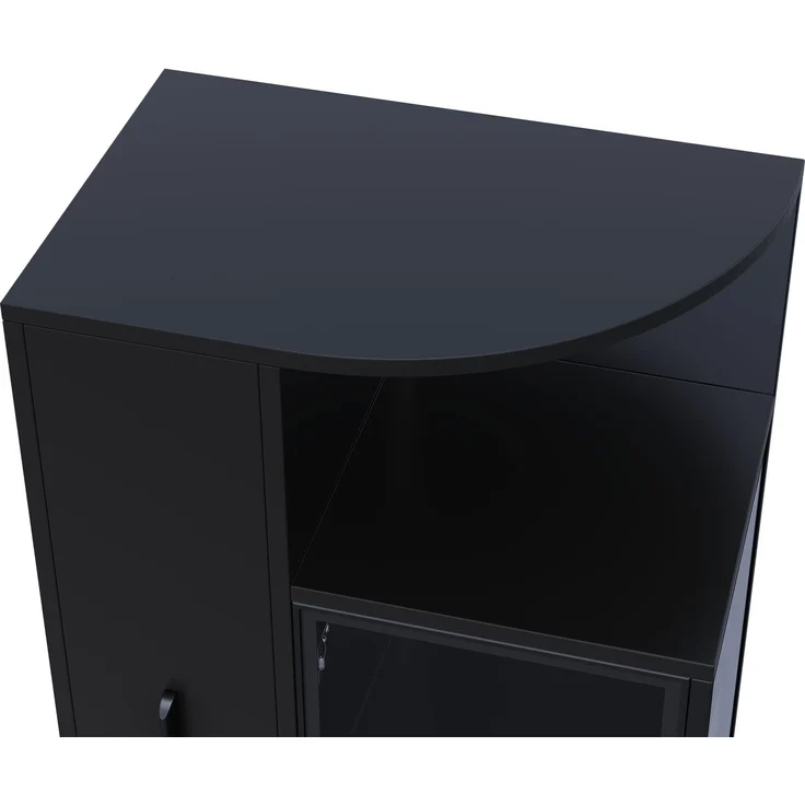 ZUBALIYA Ausziehbare Glasvitrine 64×42×112 cm mit LED-Beleuchtung, Vitrine mit doppelseitigem ESG-Glas, ausziehbarer Seitenschrank,Vitrine,Sammlervitrine, Weinschrank, Küchenschrank, Schwarz – Bild 11
