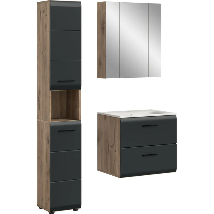 Badkombination (B/H/T: 105x185x46 cm) in schwarz matt und Nox Oak Nachbildung – Bild 1