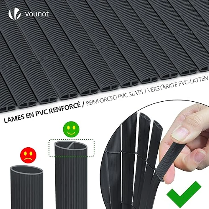VOUNOT PVC Sichtschutzmatte 90x300 cm Verstärkung Innen, Sichtschutz für Garten Balkon Terrasse Zaun, Sichtschutzzaun Balkonverkleidung Windschutz, Grau – Bild 3