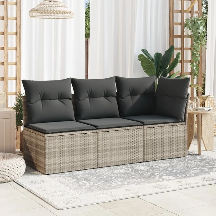 vidaXL Gartensofa ohne Armlehnen mit Kissen Hellgrau Poly Rattan 366174 – Bild 2