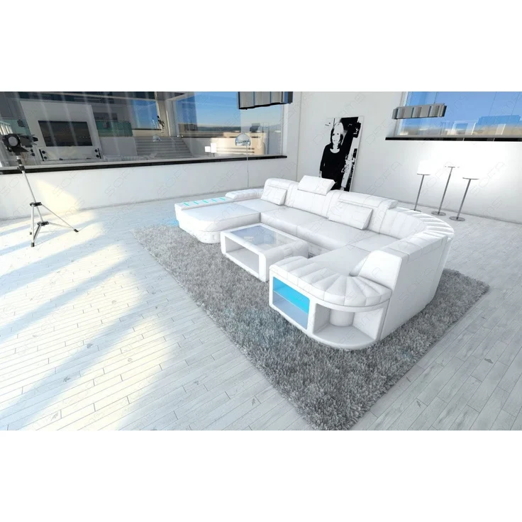 Sofa Dreams - Mini Designer Wohnlandschaft Bellagio Led U-Form - Kunstleder - Weiß - Links – Bild 6