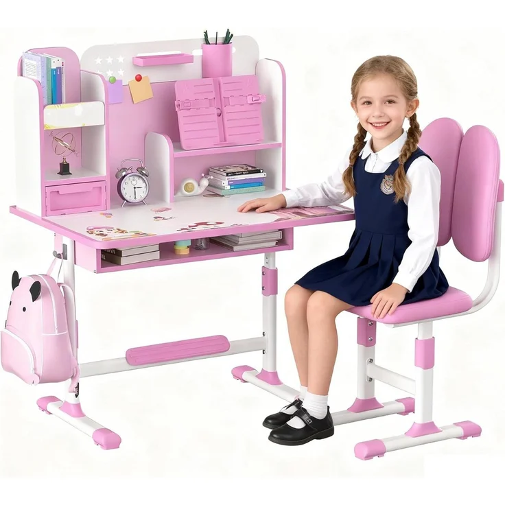 Rutaqian Kinderschreibtisch Kinderschreibtischstuhl mit Bücherständer,Höheverstellbar 65 und 71cm (Schreibtisch Mädchen ab 6 jahren, 1-St, ergonomischer Kids Schreibtisch und Stuhlset für Kinder), mit Stuhl & Schublade,Kinder Schüler Schreibtisch für J... – Bild 5