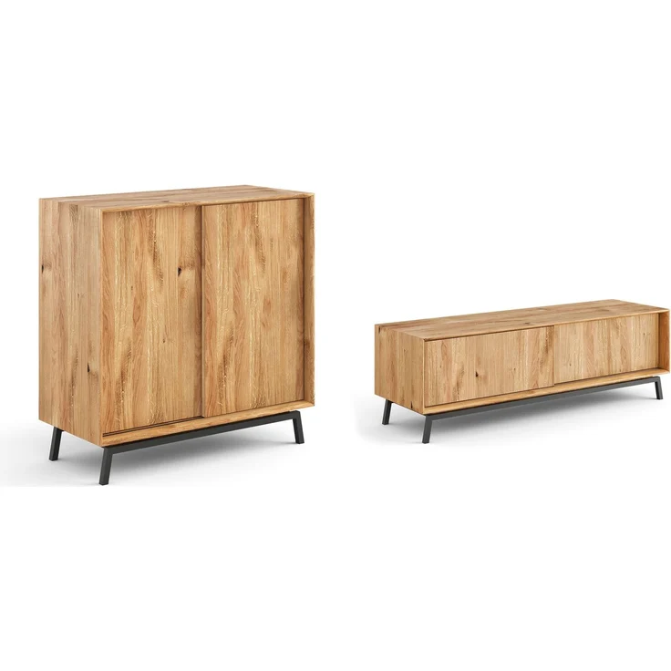 Wohnzimmer-Set Modern Loft Wohnwand Massivholz geölt Ausführung braun