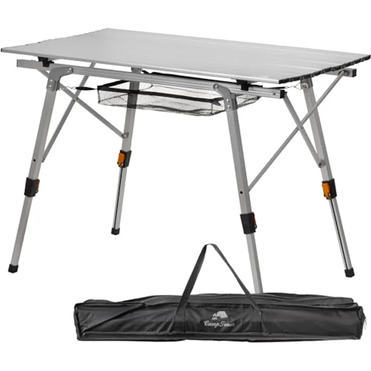 CampFeuer Campingtisch faltbar | 90,5x51,5 cm | Klapptisch mit Tragetasche, Gartentisch, Reisetisch | Falttisch höhenverstellbar, Outdoortisch, Beistelltisch | Balkontisch, Mehrzwecktisch