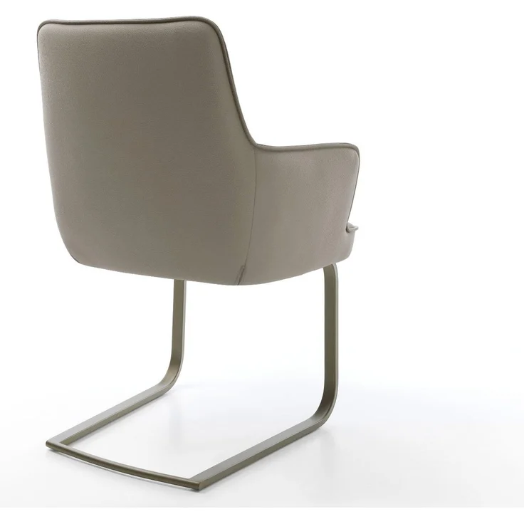 Freischwinger Heira-Flex mit Armlehnen Echt-Leder Schlamm Freischwinger flach Effektfinish Titan Taschenfederkern – Bild 5