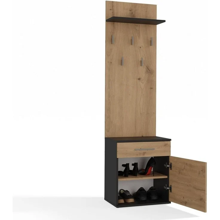 Raumhirsch Furniture Wandgarderobe Garderobenständer, Garderobe mit Schuhbank & Sitzbank (Maße 50 x 180 x 35 cm, 5 Haken), Praktischer, verschiedene Farbvarianten, pflegeleicht – Bild 4