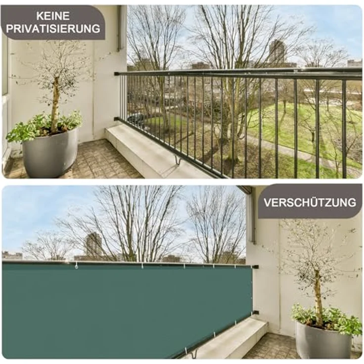 SUNNY GUARD Benutzerdefinierte Balkon Sichtschutz Wetterfest 80x200cm Balkonverkleidung Balkonabdeckung Balkonumspannung UV-Schutz Windschutz mit Kabelbinder,Grün – Bild 5