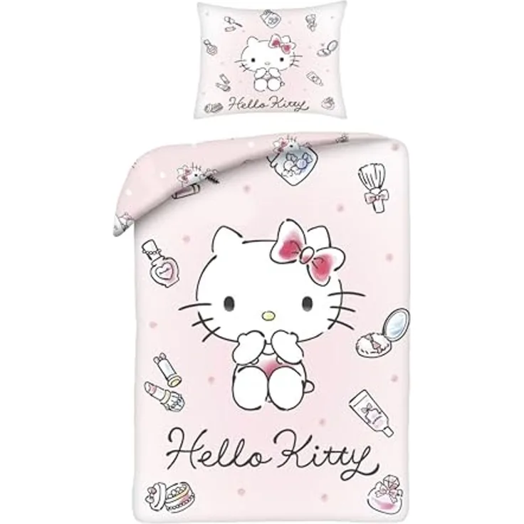Hello Kitty Bettwäsche Set aus Mikrofaser Bettdeckenbezug 140 × 200 cm mit 70 × 90 cm Kissenbezug
