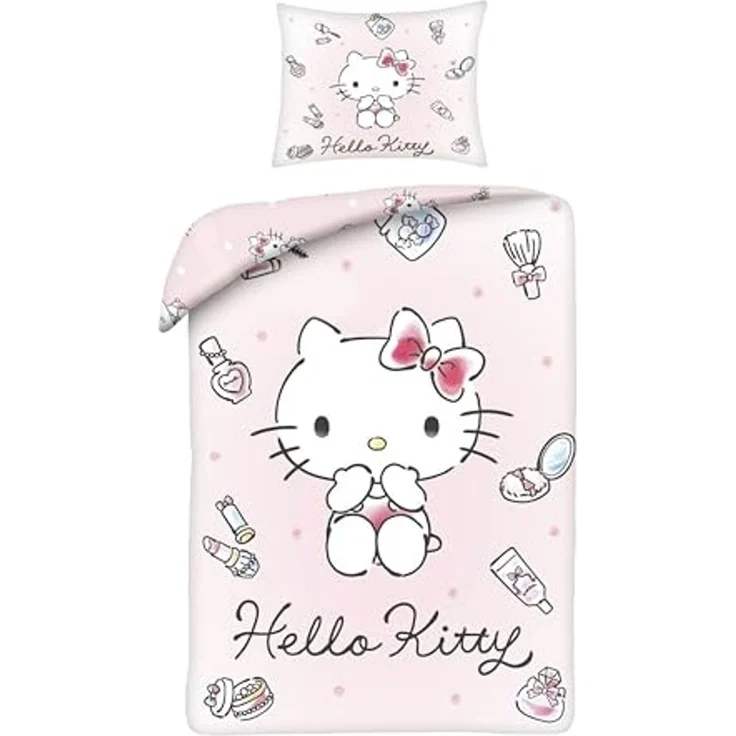 Hello Kitty Bettwäsche Set aus Mikrofaser Bettdeckenbezug 140 × 200 cm mit 70 × 90 cm Kissenbezug – Bild 1