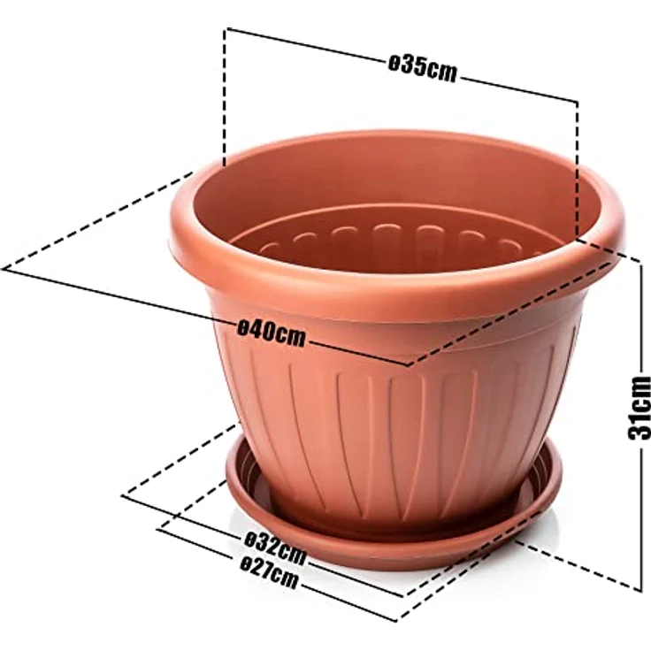 BigDean 3x Blumentopf mit Untersetzer rund ø40xH31 cm terracotta - wetterfester Pflanzkübel - Wasserablauf UV-beständig aus bruchsicherem Kunststoff - Innen + Außen geeignet - Made in Europe – Bild 8