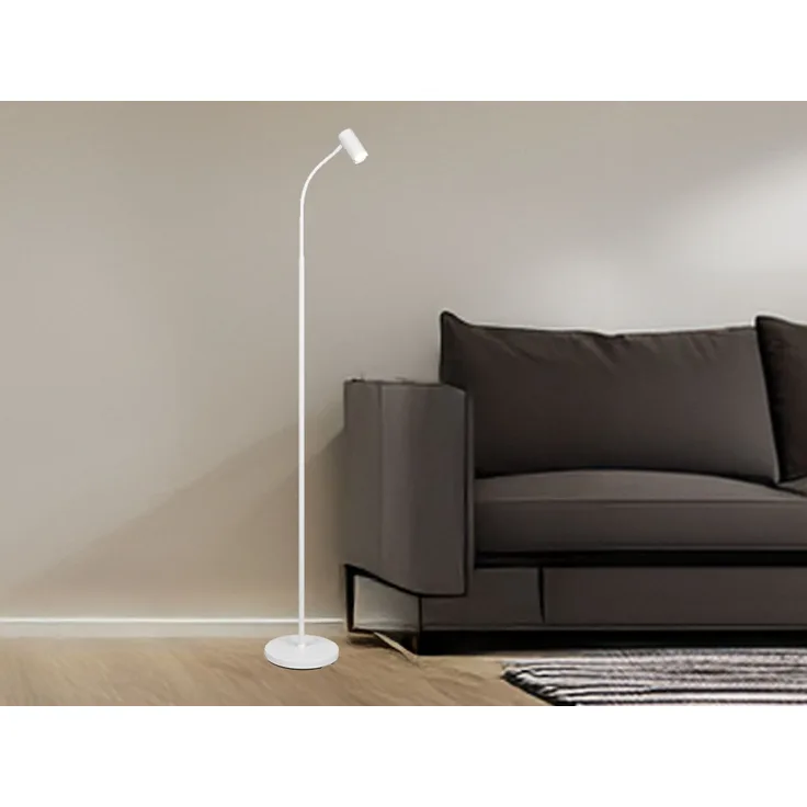 Schmale Stehlampe TARYN Weiß mit flexibel einstellbarem Spot, Höhe 133,5cm