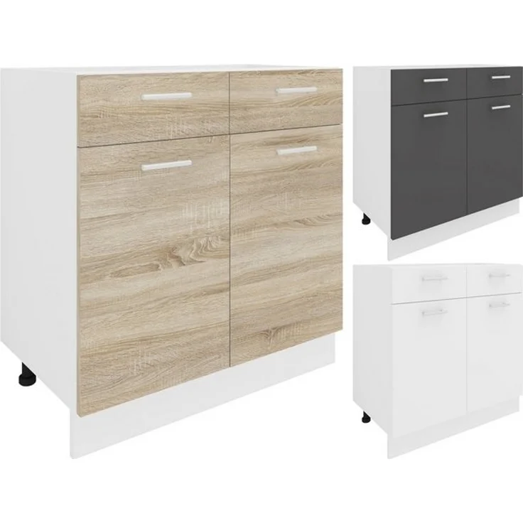 VCM Küchenmöbel Unterschrank Esilo 918683 Weiß / Anthrazit H. 82 x B. 80 x T. 46 cm – Bild 4