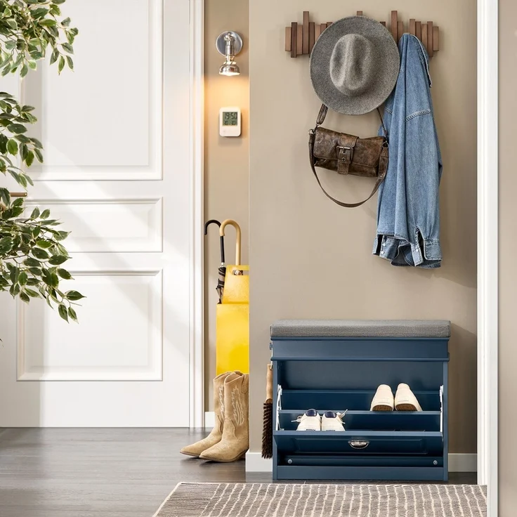 SoBuy FSR82-K-B Schuhbank, MDF, Lackiert, Dunkelblau, 60 x 52 x 24 cm – Bild 8