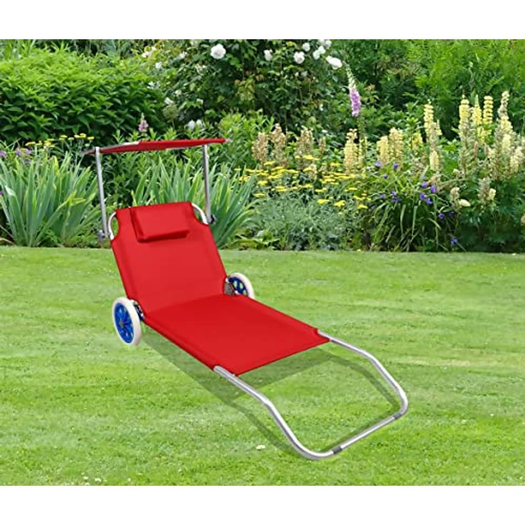 MID.YOU Gartenliege, Rot, klappbar, verstellbares Dach, stufenlos verstellbare Rückenlehne, 165x16x65 cm – Bild 2