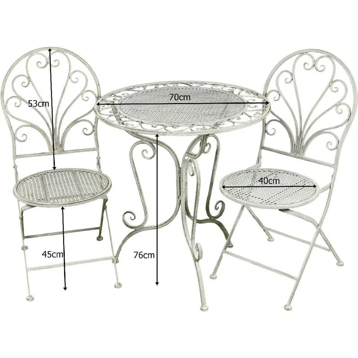 Ambiente Haus Balkonset Gartenmöbelset, (Set, 3-tlg, Sitzgruppe), Sitzgruppe Garten Metall Nostalgisch – Bild 4