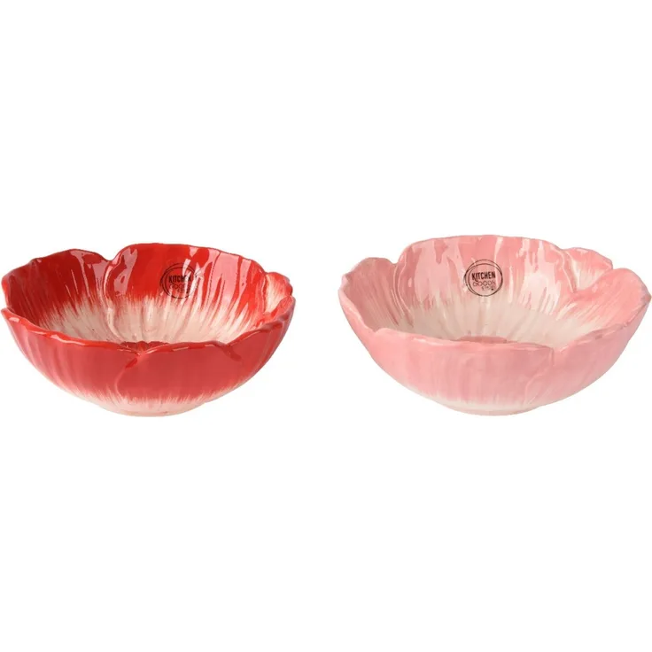 Decoris season decorations Dekoschale, Schale 16x6 cm Keramik in Blumen Form Rot / Rosa 1 Stück sortiert