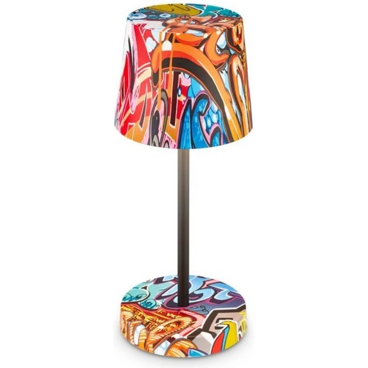 BRILONER - LED Tischlampe kabellos IP44 mit Touch, dimmbar in Stufen, Spritzwasserschutz, Nachttischlampe, Leselampe, LED Lampe, Campinglampe, Tischleuchte, Outdoor Lampe, 26x10,5 cm, Graffiti Motiv – Bild 4