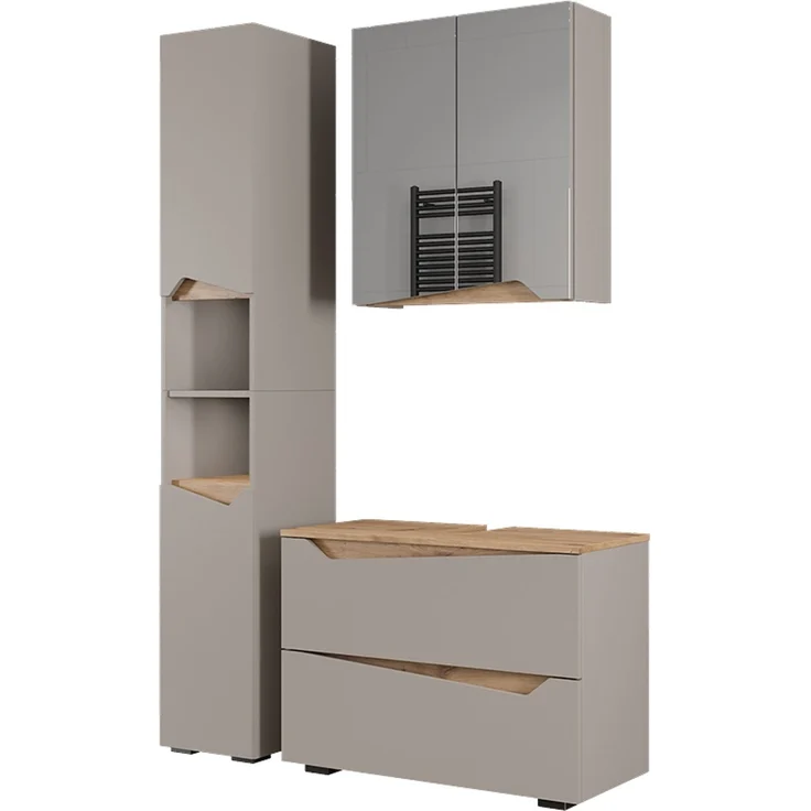Badmöbel-Set Marelle Greige/Artisan-Eiche 3-teilig Vicco – Bild 1