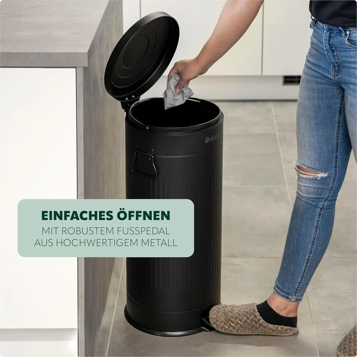 eluno Mülleimer 30 Liter Fassungsvermögen aus schwarzem Metall – Bild 5