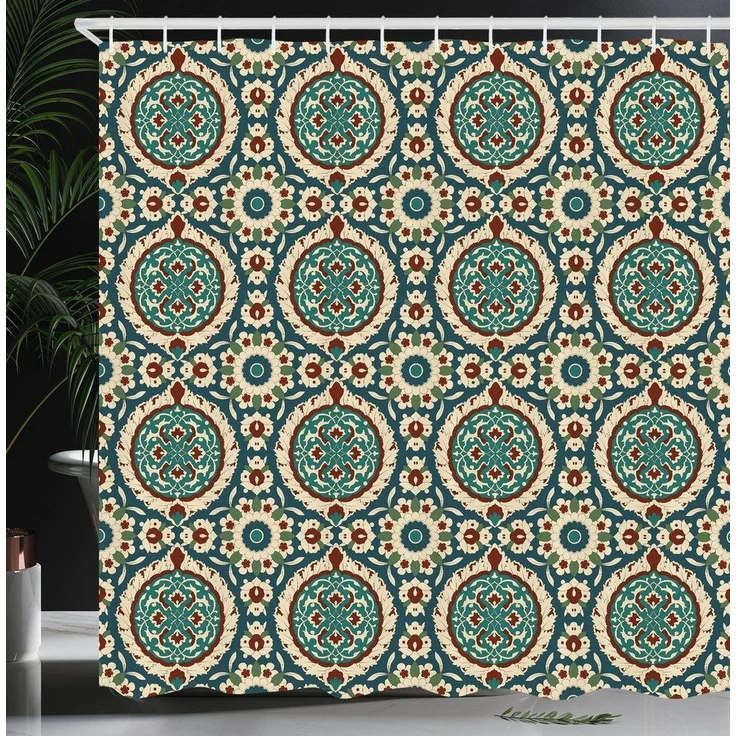 Abakuhaus Duschvorhang Moderner Digitaldruck mit 12 Haken auf Stoff Wasser Resistent Breite 175 cm, Höhe 180 cm, orientalisch Retro nostalgisches Design – Bild 3