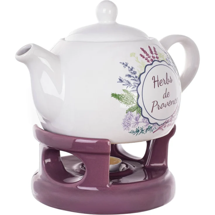 KADAX Teekanne 1L mit Stövchen Set, Kaffeekanne aus Porzellan mit Deckel, Griff und Teestövchen, Kanne mit Teelicht Wärmer für Tee, Teeservice (Violett/Weiß) – Bild 5