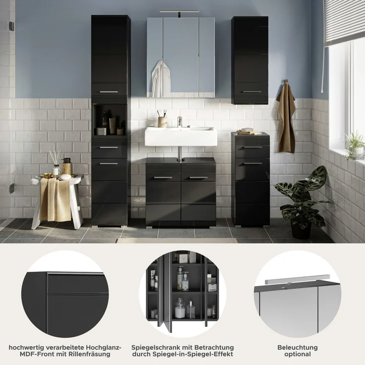 Badezimmerset Linus I - Schwarz / Schwarz Hochglanz – Bild 8