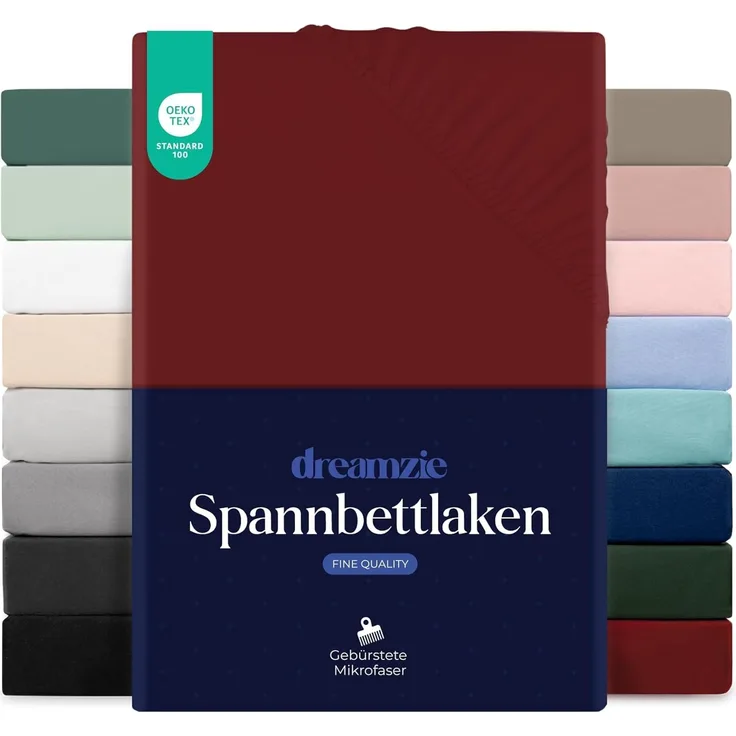Dreamzie Spannbetttlaken 160x200 cm - Hoher Steg bis 33 cm - 100% Mikrofaser - Burgunderrot - Schadstoffgeprüft (Oeko TEX), Bettlaken mit Gummizug