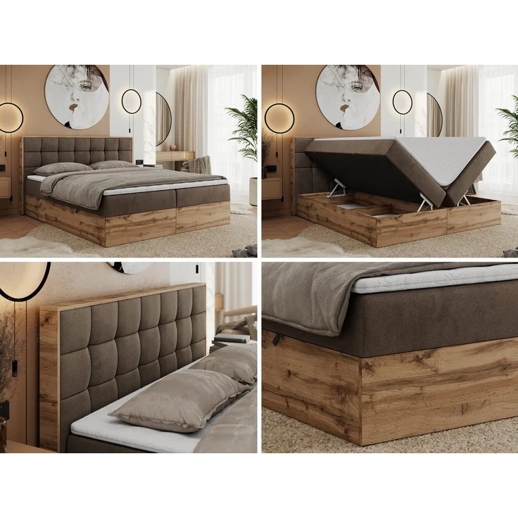 MKS MÖBEL Boxspringbett ALBERO 1 (Set, Packung, Topper T25/Visco, Stauraum, Matratzen, Bettkästen, T30-Schaum), Doppelbett, Multipocket-Matratzen, Möbelplatten, Praktisch – Bild 2