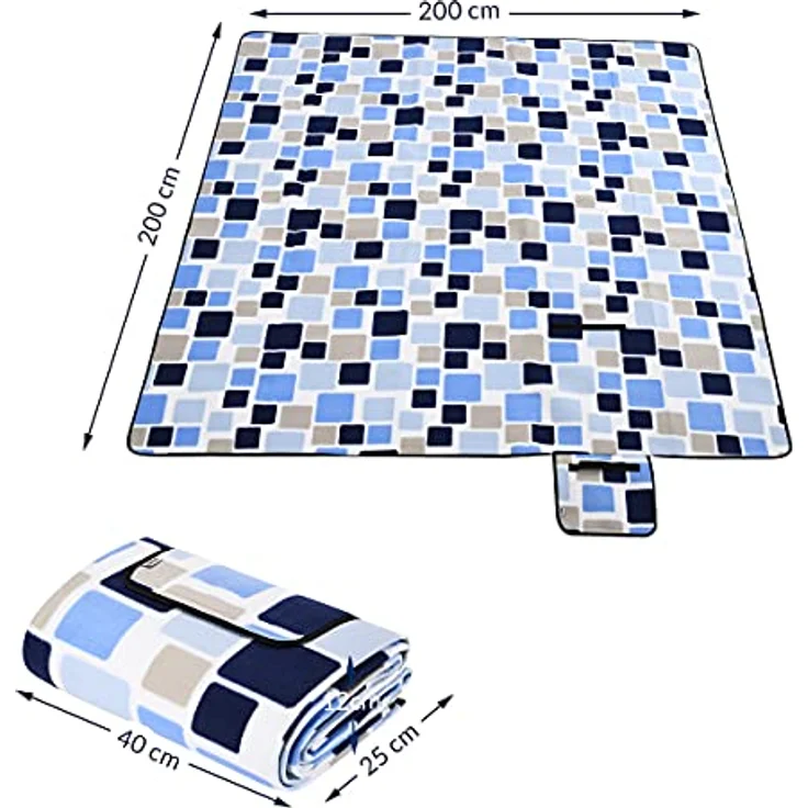 DETEX® Picknickdecke, 200x200 cm, Quadrate/Blau, wasserdicht, isoliert, faltbar – Bild 8