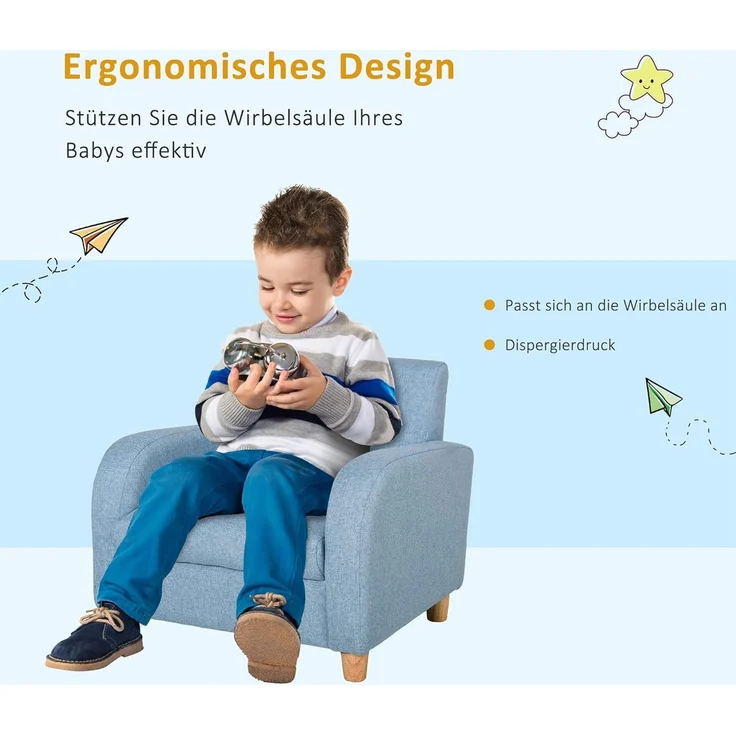 HOMCOM Kindersessel Kindersofa mit dickem Schaumstoff und dicken Sitzkissen (Liegesofa, 1-St, Kindercouch), Blau 49 x 45 x 44.5 cm – Bild 4