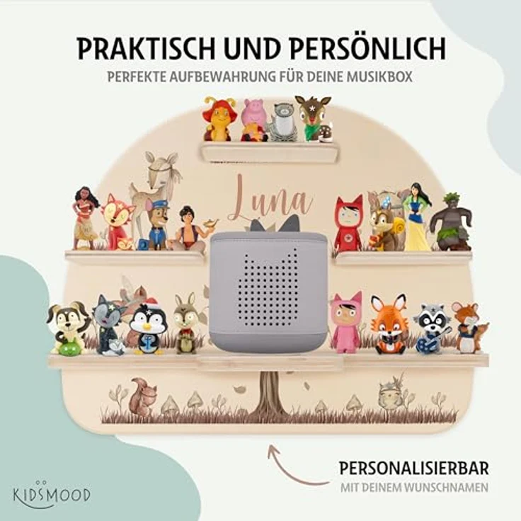 Kidsmood - Tonie Regal fürs Kinderzimmer– Liebevoll gestaltetes Wandregal mit abgerundeten Ecken & Kanten für Toniebox 2 mit Namen & Metallplättchen | Personalisierte Geschenke für Kinder – Bild 5