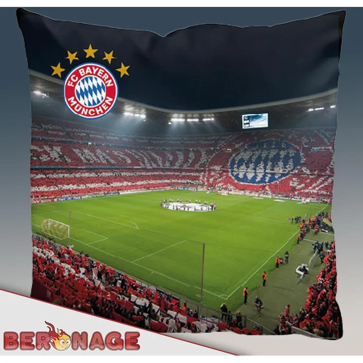 BERONAGE Dekokissen FC Bayern München Kissen Allianz Arena 40x40 cm Fußball-Kuschelkissen, passend zur Bettwäsche, ideal für Sofa, Couch, Bett, Auto, Camping – Bild 4