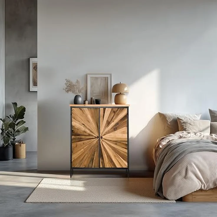 hjh LIVING Kommode aus massivem Holz, Doppeltüre SANTJAGO Black Sun XL Hochschrank für Wohnzimmer Schlafzimmer Flur, Aufbewahrungsschrank 80 x 34,5 x 94 cm – Bild 2