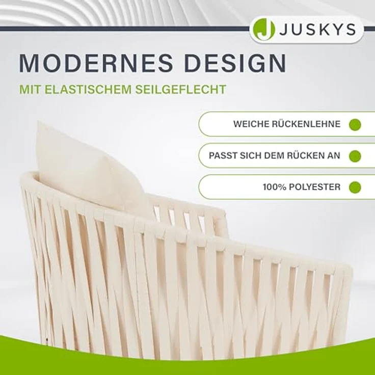 Juskys Rope Stühle 2er Set - Gartenstühle mit Seilgeflecht & Polster - wetterfester & bis 160 kg belastbar - Stahl mit Pulverbeschichtung - Beige – Bild 6