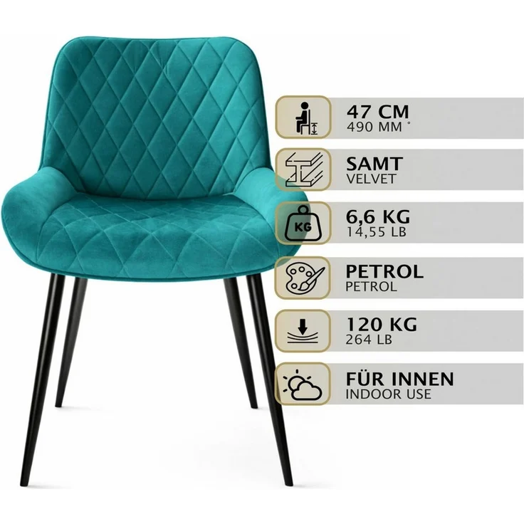 HAGO Esszimmerstuhl 2er Set Esszimmerstuhl Polsterstuhl Küchenstuhl Sessel Stuhl Armlehne – Bild 2