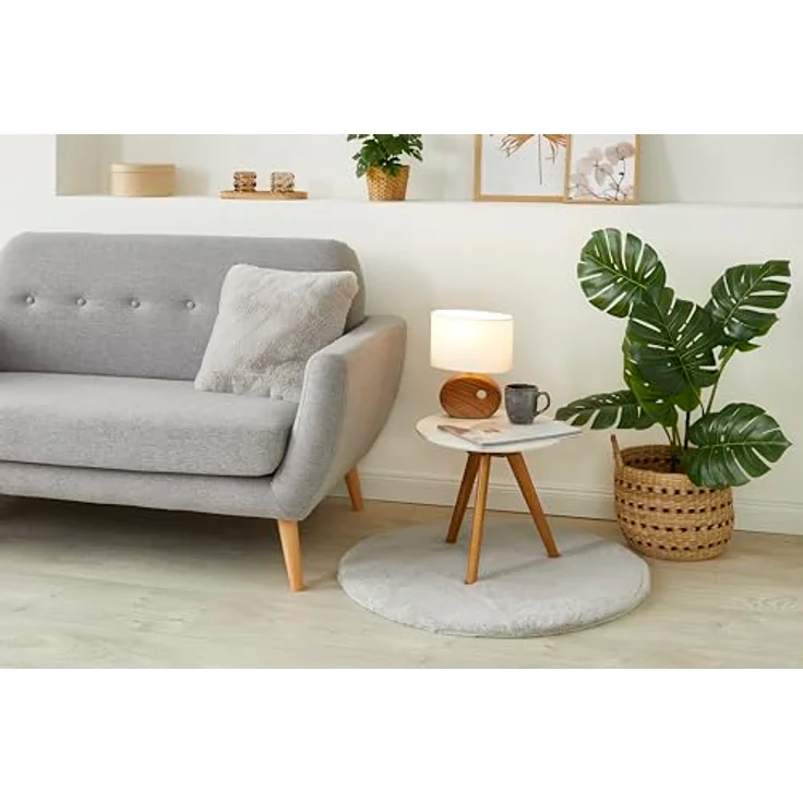 -LUXOR- living Teppich Coste gemütlicher Hochflor Kunstfell Teppich Fellimitat in Schaffelloptik 80 cm rund grau – Bild 4