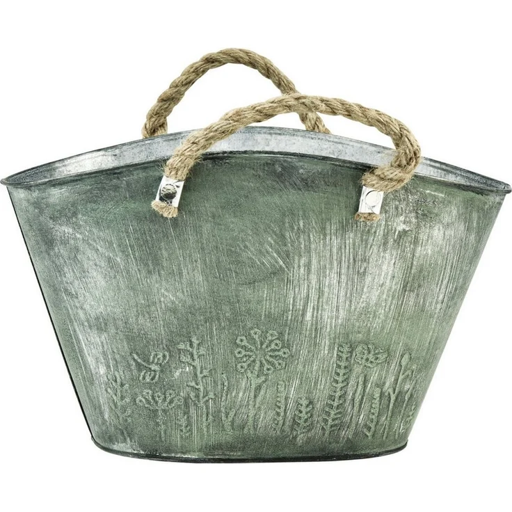Viana Übertopf Blumentopf Metall Handtasche Jutegriffe Vintage Deko 31×20×17cm – Bild 2