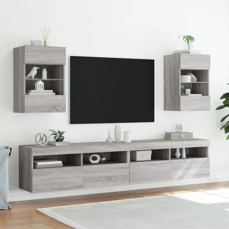 TV-Wandschrank, Fernsehschrank mit LED-Leuchten Grau Sonoma 40x30x60,5 cm – Bild 5